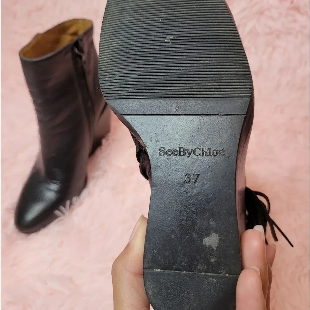 Host PICK 🎆 See by Chloe  Black Wedge Ankle Boots with Fringe - Picture 16 of 16